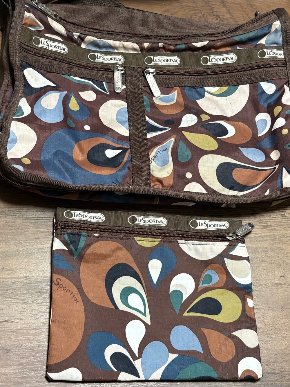 LeSportsac Brown Multicolor Paisley Print Crossbody & Matching Cosmetics Bag